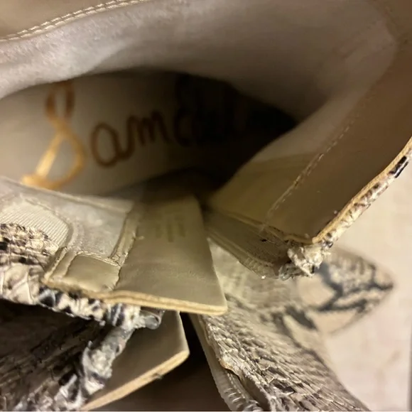 Sam Edelman Snake-Print Pointed Ankle Boots - Beige & Black - Picture 9 of 10